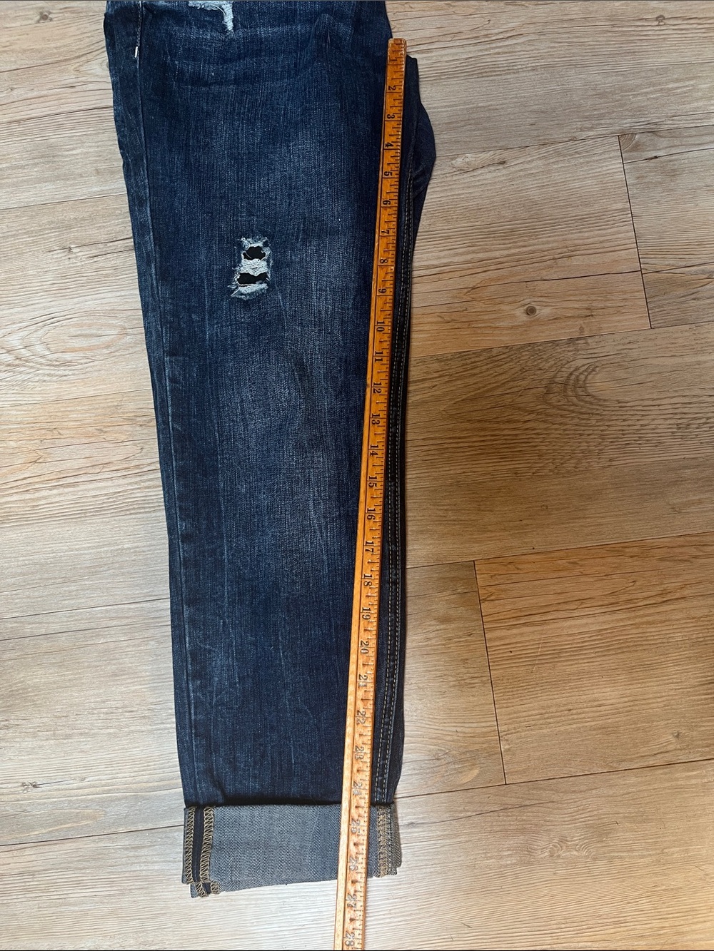 Maurices Dark Blue Distressed Boyfriend Jeans Capris - Picture 5 of 5